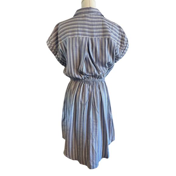 JAPNA Shirt Dress Blue White Striped Elastic Waist Casual Travel | MEDIUM - Picture 2 of 7